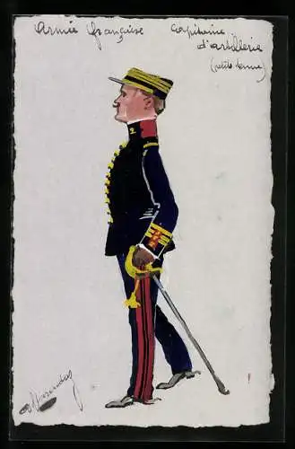 Künstler-AK Handgemalt: Armée francaise, Capitaine d`Artillerie
