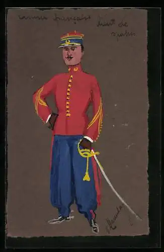 Künstler-AK Handgemalt: Armée francaise, Uniformierter Soldat mit Degen