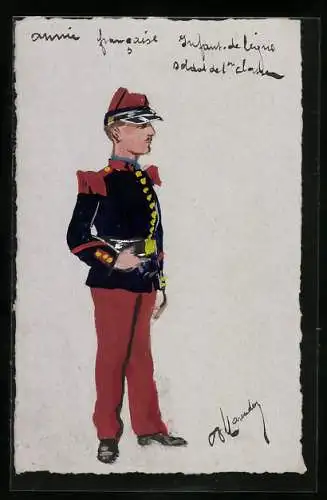 Künstler-AK Handgemalt: Armée francaise, Soldat in Uniform und Schirmmütze