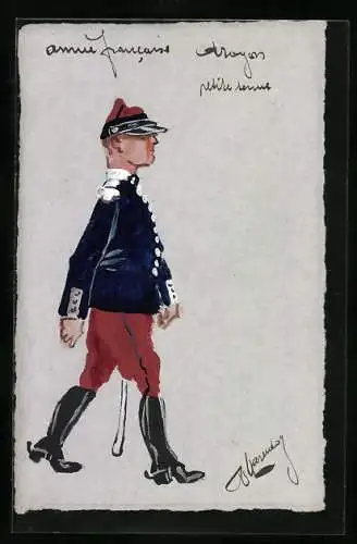 Künstler-AK Handgemalt: Armée francaise, Marschierender Soldat im Profil