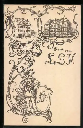 Künstler-AK Studentenwappen des LSV