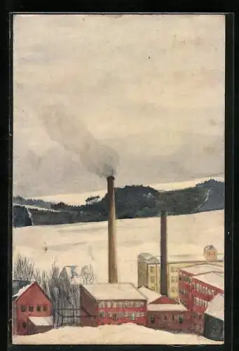 Künstler-AK Handgemalt: Fabrik im Schnee