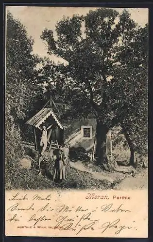 AK Meran, Bäuerin am Flurkreuz