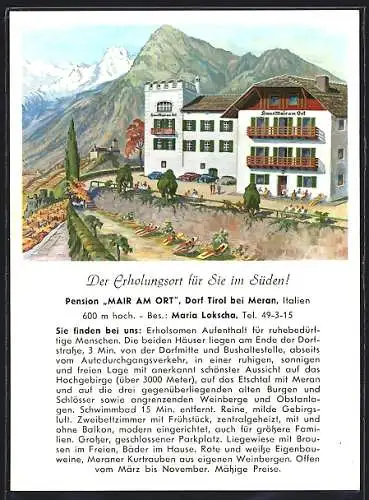 AK Dorf Tirol bei Meran, Hotel-Pension Mair am Ort