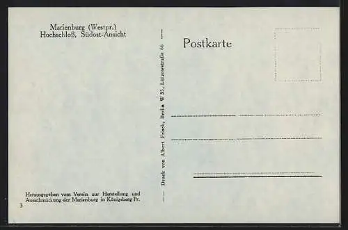 AK Marienburg in Westpr., Südostansicht des Hochschloss