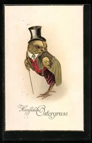 AK Frack und Zylinder tragendes Osterküken
