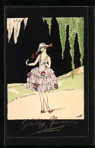 Künstler-AK Junge Dame im Kleid, Art Deco