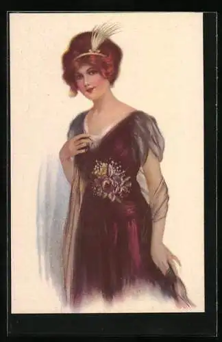 Künstler-AK Elegante Dame im Kleid, Art Deco