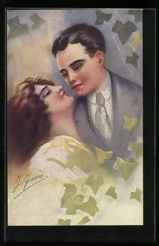 Künstler-AK Liebespaar vor dem Kuss, Art Deco
