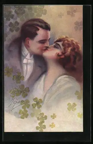 Künstler-AK Liebespaar beim Kuss, Art Deco