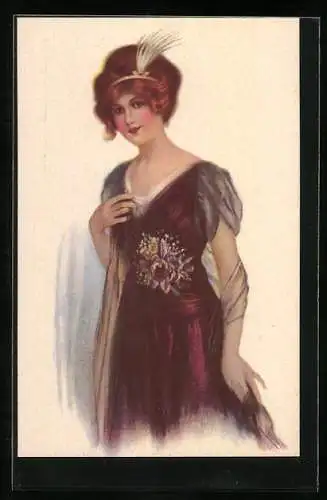 Künstler-AK Elegante Dame im Kleid, Art Deco