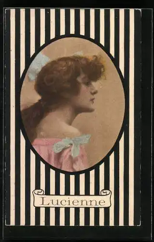 Künstler-AK Lucienne, junge Frau mit Schleife im Haar, Art Deco