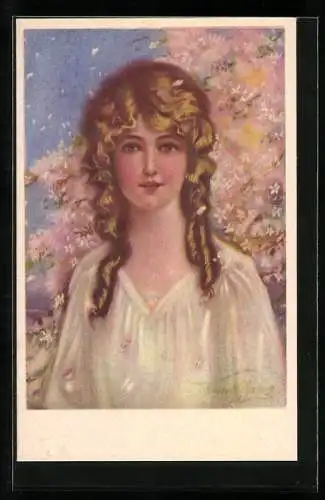 Künstler-AK Junge Frau mit blonden Locken, Art Deco