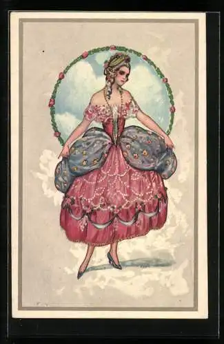 Künstler-AK Elegante Dame im Kleid, Art Deco