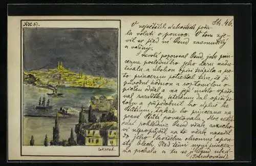Künstler-AK Handgemalt: Konstantinopel, Panorama