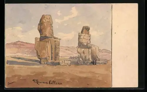 Künstler-AK Handgemalt: Luxor, Memnon-Collosse