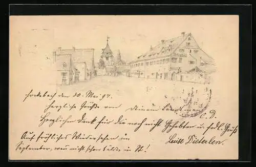 Künstler-AK Handgemalt: Ulm / Donau, Griesbad