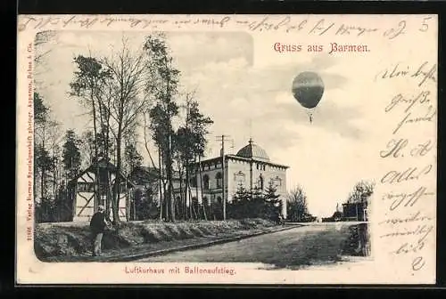 AK Barmen, Luftkurhaus mit Ballon-Aufstieg