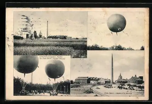 AK Weissig / Riesa, Ballons auf dem Luftschiffaufstiegsplatz Heyden der Chem. Fabrik von Heyden