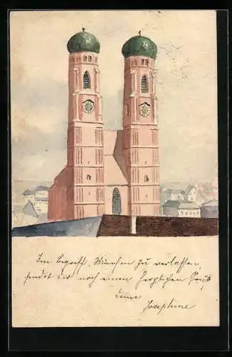 Künstler-AK Handgemalt: München, Ortsansicht mit Frauenkirche