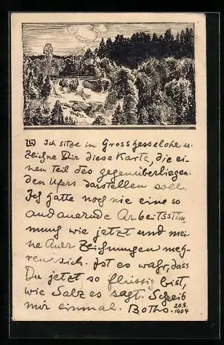 Künstler-AK Handgemalt: Grosshesselohe, Ortsansicht, gemalt von Botho Schmidt 1886-1944