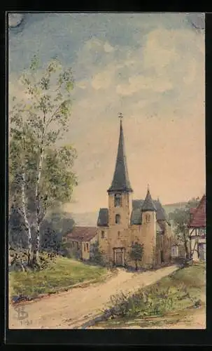 Künstler-AK Handgemalt: Wengern /Ruhr, Blick auf die Evangelische Kirche