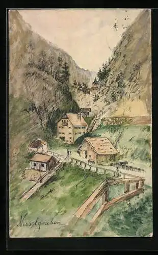 Künstler-AK Handgemalt: Bad Reichenhall, Blick auf den Nesselgraben