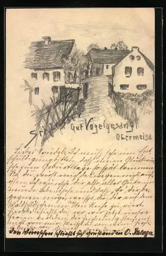Künstler-AK Handgemalt: Obermeisa, Weg zum Gut Vogelsang
