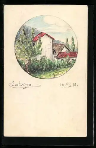 Künstler-AK Handgemalt: Caleipo, Häuser mit roten Dächern im Grünen