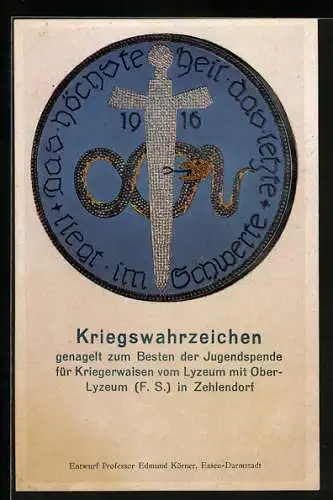 AK Zehlendorf, Nagelung eines Kriegswahrzeichens zum Besten der Jugendspende für Kriegerwaisen vom Lyzeum 1916, Schwert