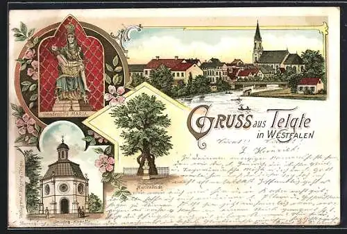 Lithographie Telgte in Westfalen, Gnaden-Kapelle, Gnadenbild Maria, Marienlinde