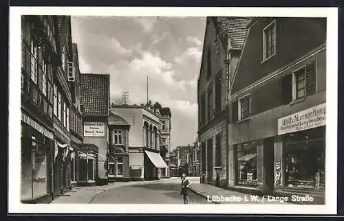 AK Lübbecke, Lange Strasse, Buchhandlung, Konditorei, Mädchen