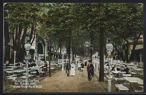 AK Berlin-Treptow, Paradies-Garten mit Café-Terrasse im Sommer