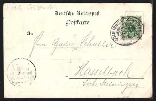 Lithographie Vierschlingen /Steinhagen, Gaststätte Vierschlingen G. Baumann, Gartenansicht mit Fluss, Schwedenschanze