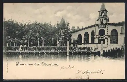 AK Oberschöneweide /Köpenick, Gasthof Wirtshaus Loreley, vom Wasser gesehen