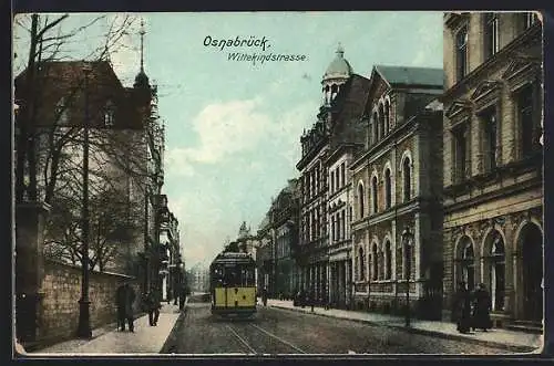 AK Osnabrück, Wittekindschanze, Strassenpartie mit Strassenbahn