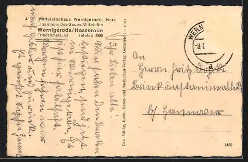 AK Wernigerode-Hasserode, Hotel Mittelelbehaus in der Friedrichstrasse 53