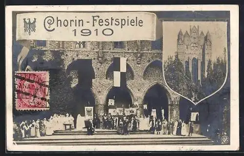 AK Chorin /Mark, Chorin-Festspiele 1910: Bühnenbild mit Reichswappen, Kloster