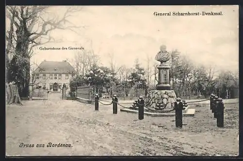 AK Bordenau, General Scharnhorst-Denkmal und Geburtshaus