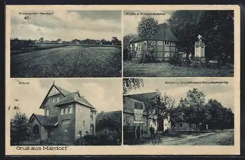 AK Mardorf / Wunstorf, Dorfstrasse und Geschäftshaus Heinr. Dankenbring, Kirche mit Kriegerdenkmal, Schule