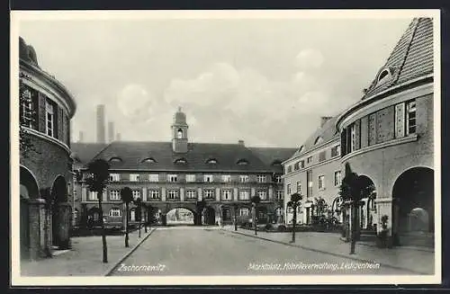 AK Zschornewitz, Blick auf den Marktplatz m. Kolonieverwaltung u. Ledigenheim