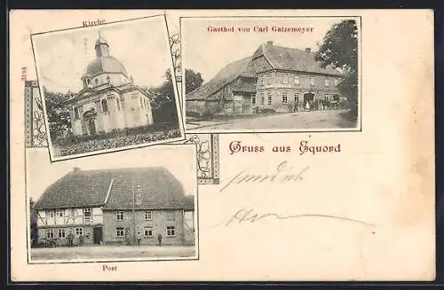 AK Equord, Gasthof v. Carl Gatzemeyer, Kirche, Post