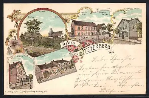 Lithographie Steyerberg, Mestmachers Gasthaus, Gasthaus Ratskeller v. H. Cording