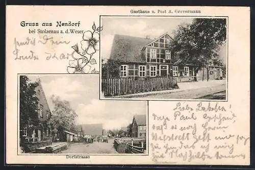 AK Nendorf b. Stolzenau, Gasthaus u. Post A. Grovermann, Dorfstrasse