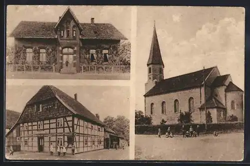 AK Machtsum, Materialwarenhandlung von Philipp Nolte, die Kirche