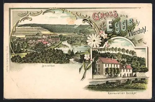 Lithographie Egge b. Werdohl, Restauration Brinker, Lennethal