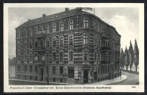 AK Frankfurt /Oder, Viktoria-Apotheke, Crossener Strasse, Ecke Oderbrücke