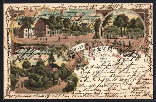 Lithographie Hörde, Gasthaus Heidekrug, Wellinghofer Heide