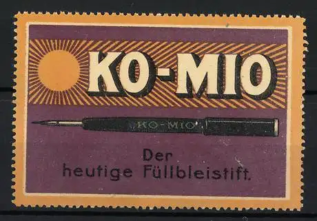 Reklamemarke KO-MIO - der heutige Füllbleistift, Bleistift und Firmenlogo