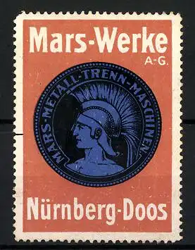 Reklamemarke Mars-Werke AG, Nürnberg-Doos, Mars-Metall-Trenn-Maschinen